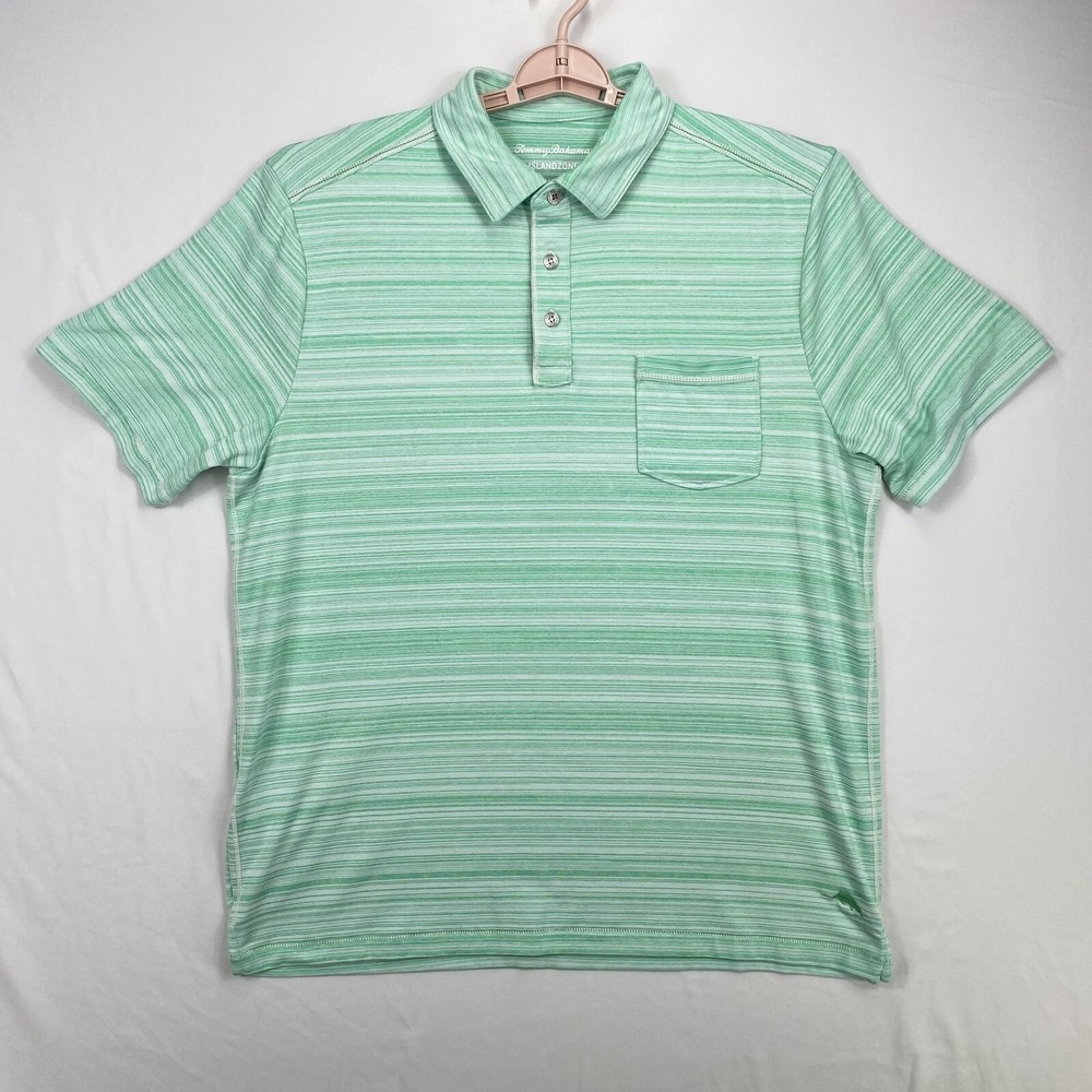 Tommy Bahama Island Zone Polo Men's Large Performance Shirt Green Marlin Golf